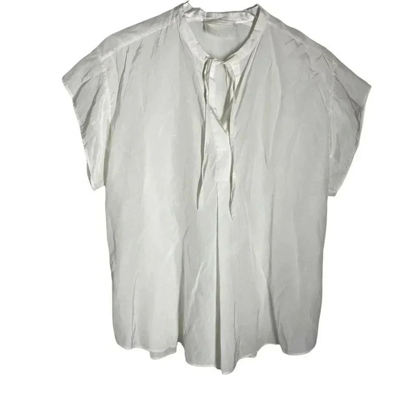 ENRICA Japan size 38 (Small) white blouse ties at neck silk cotton blend top - Picture 8 of 8